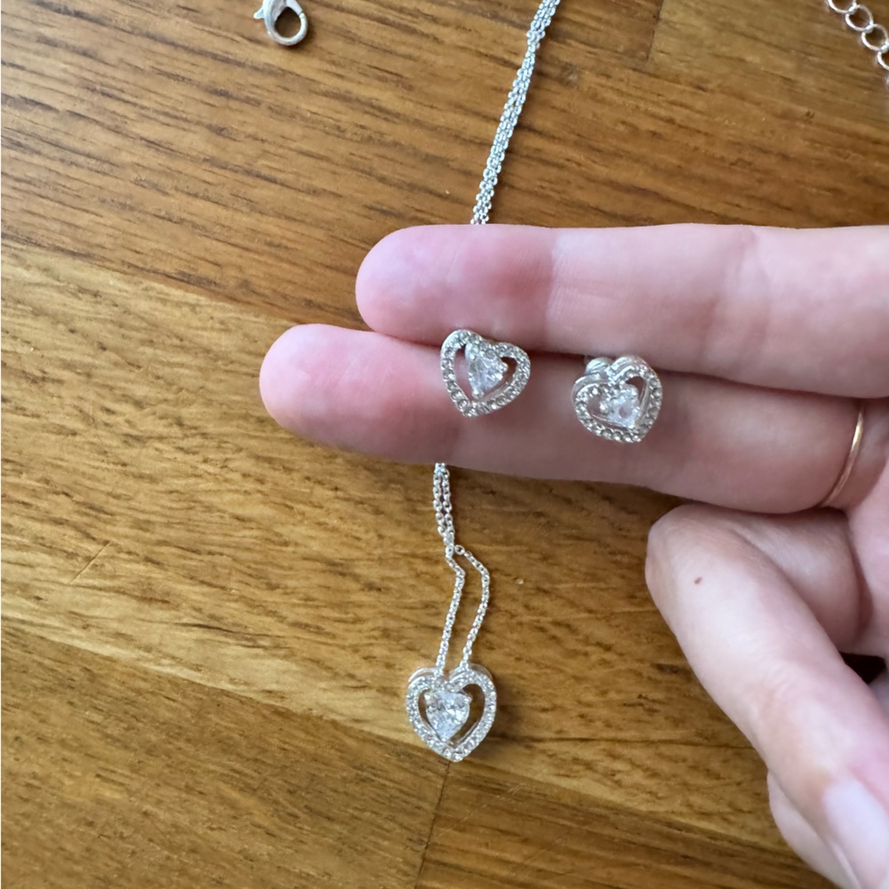 Silver Heart Earrings + Necklace